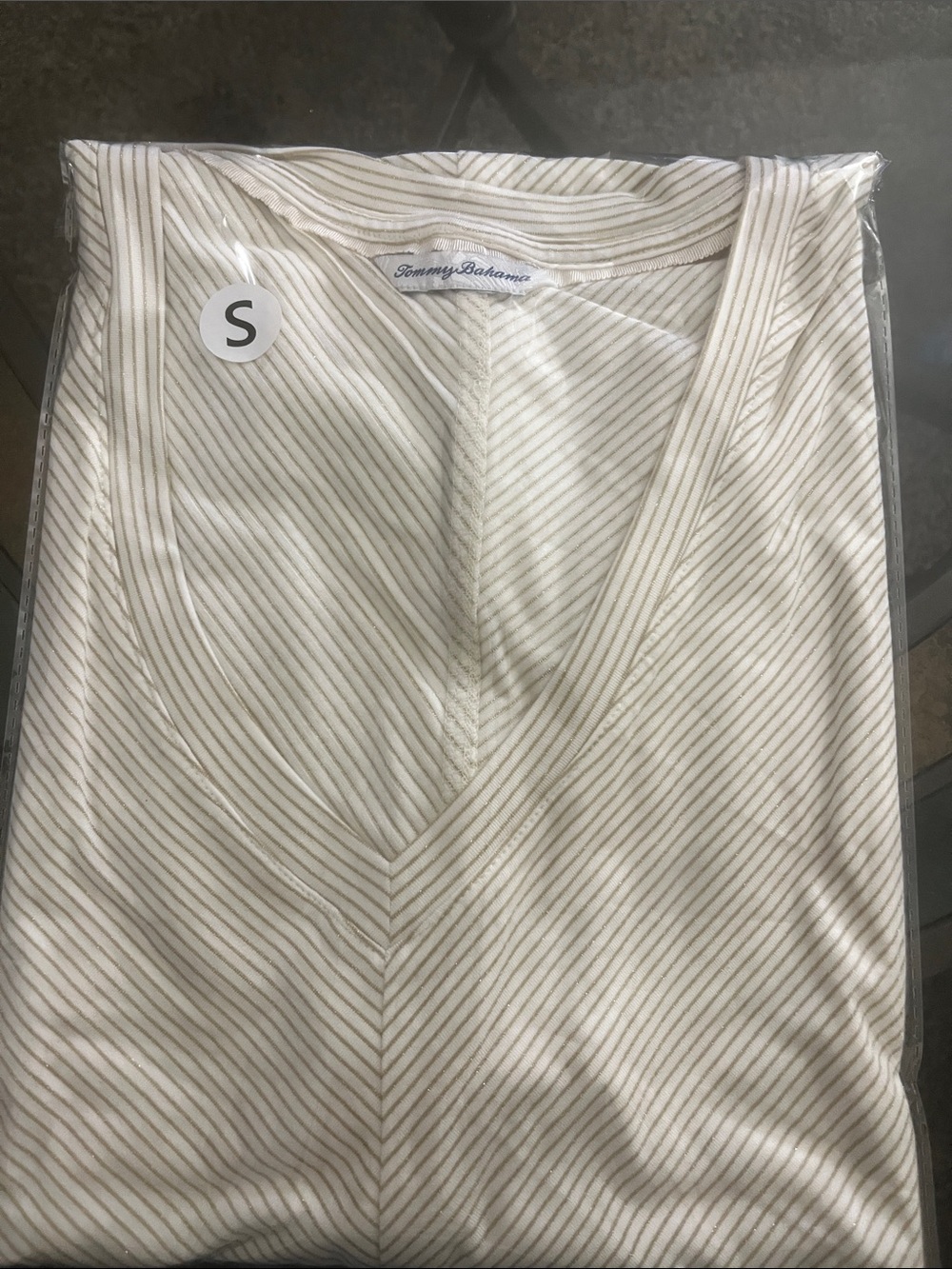Tommy Bahama Cream and Ivory V-Neck Short Sleeve Top - Picture 9 of 9